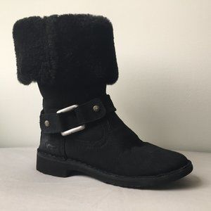 UGG Black Boots with Buckle and Faux Fur Lining